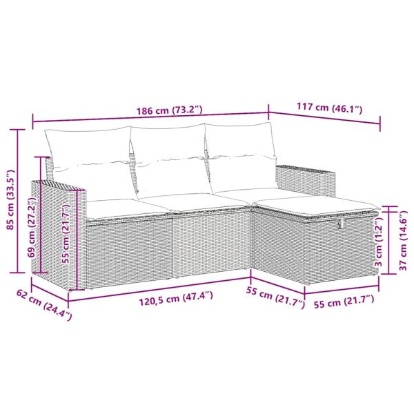 4-tlg. Garten-Sofagarnitur mit Kissen Grau Poly Rattan