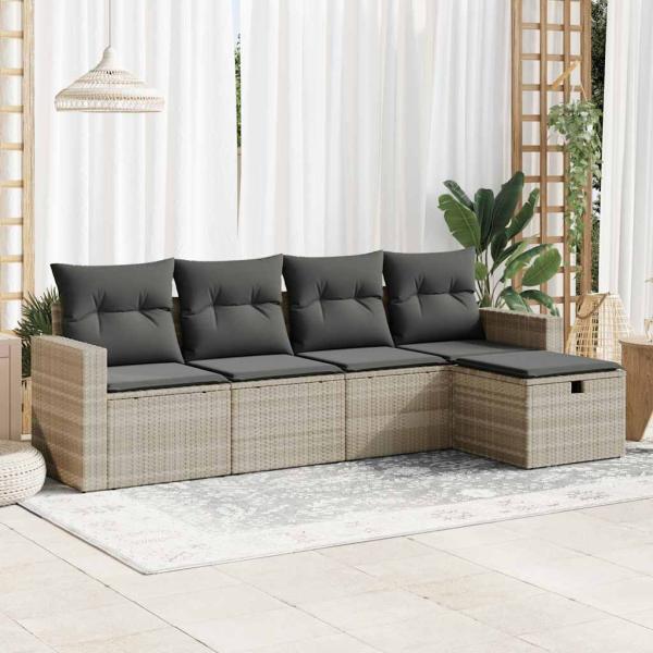 ARDEBO.de - 5-tlg. Garten-Sofagarnitur mit Kissen Hellgrau Poly Rattan
