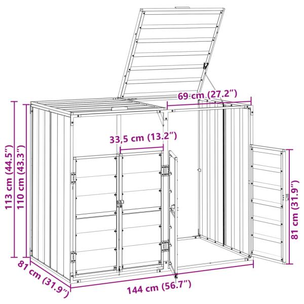 Mülltonnenbox für 2 Tonnen Grün 144x81x113 cm Stahl
