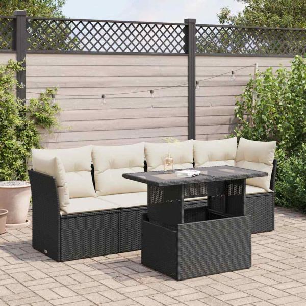 ARDEBO.de - 5-tlg. Garten-Sofagarnitur mit Kissen Schwarz Poly Rattan