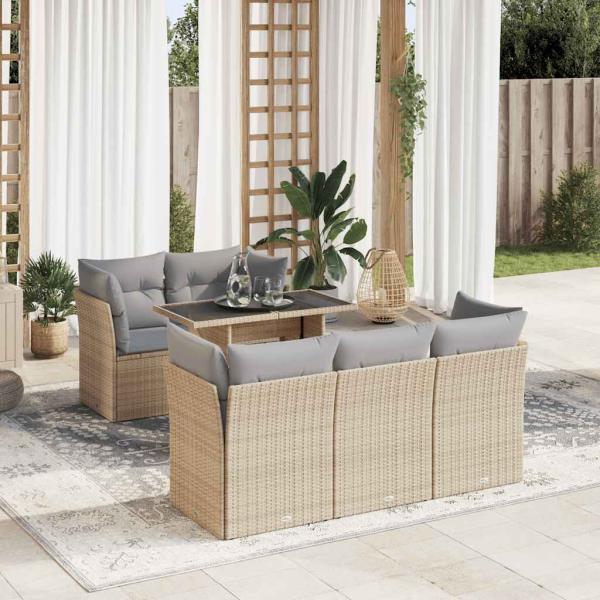 ARDEBO.de - 6-tlg. Garten-Sofagarnitur mit Kissen Beige Poly Rattan