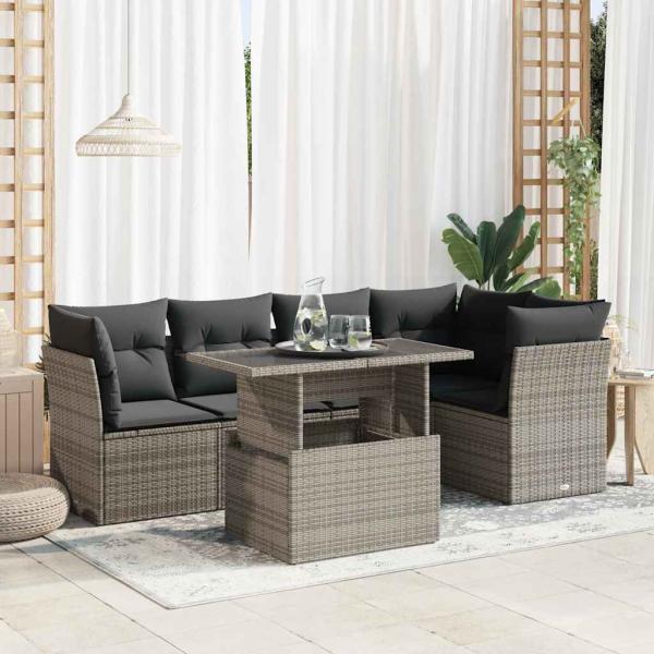 ARDEBO.de - 6-tlg. Garten-Sofagarnitur mit Kissen Grau Poly Rattan