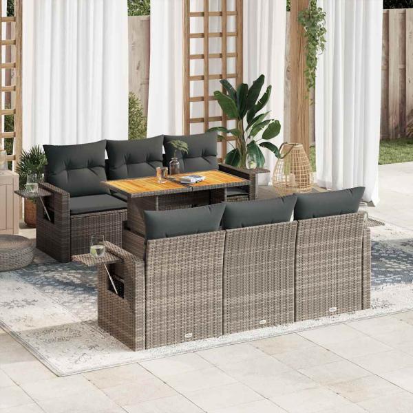 ARDEBO.de - 7-tlg. Garten-Sofagarnitur mit Kissen Grau Poly Rattan