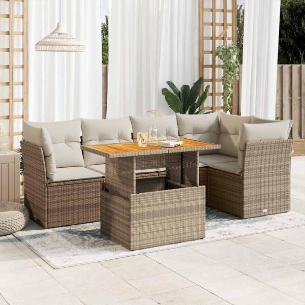 ARDEBO.de - 6-tlg. Garten-Sofagarnitur mit Kissen Beige Poly Rattan