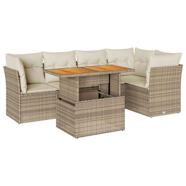 6-tlg. Garten-Sofagarnitur mit Kissen Beige Poly Rattan
