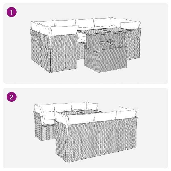 7-tlg. Garten-Sofagarnitur mit Kissen Schwarz Poly Rattan