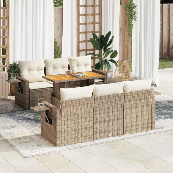 ARDEBO.de - 7-tlg. Garten-Sofagarnitur mit Kissen Beige Poly Rattan