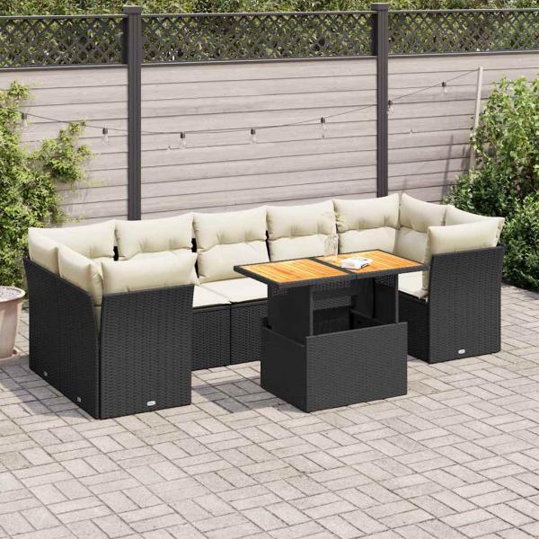 ARDEBO.de - 8-tlg. Garten-Sofagarnitur mit Kissen Schwarz Poly Rattan