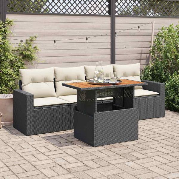 ARDEBO.de - 5-tlg. Garten-Sofagarnitur mit Kissen Schwarz Poly Rattan