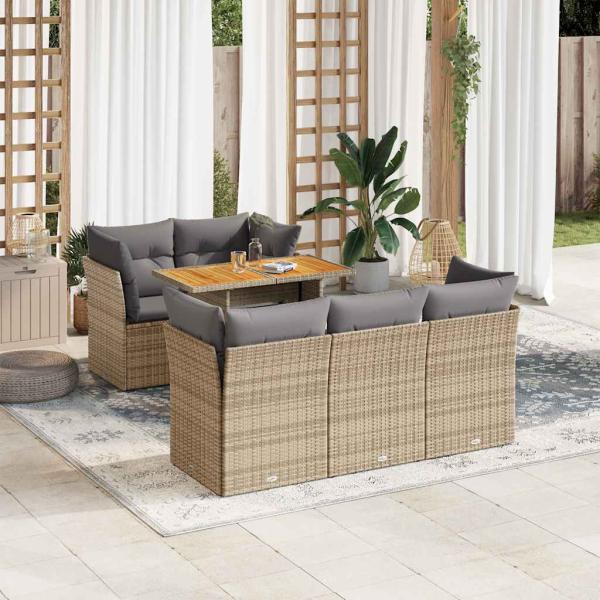 ARDEBO.de - 6-tlg. Garten-Sofagarnitur mit Kissen Beige Poly Rattan