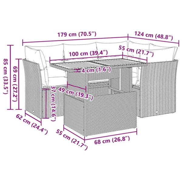 5-tlg. Garten-Sofagarnitur mit Kissen Grau Poly Rattan
