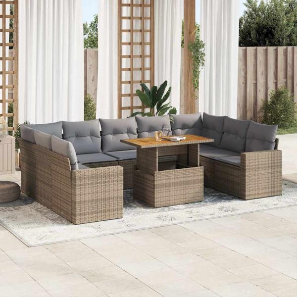 ARDEBO.de - 10-tlg. Garten-Sofagarnitur mit Kissen Beige Poly Rattan