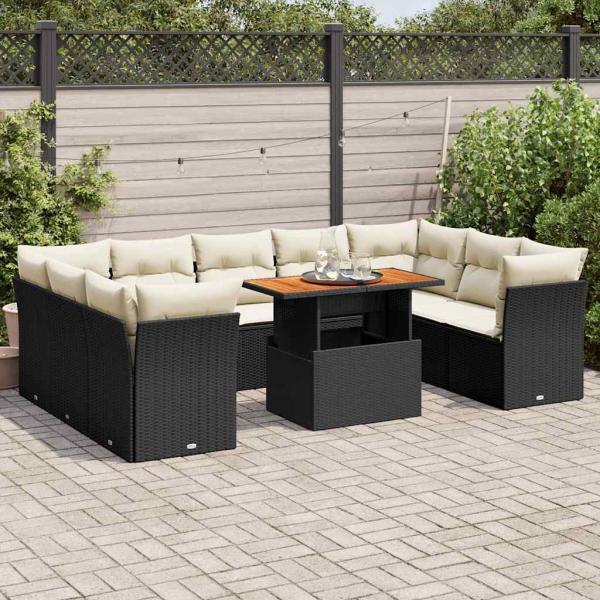 ARDEBO.de - 10-tlg. Garten-Sofagarnitur mit Kissen Schwarz Poly Rattan