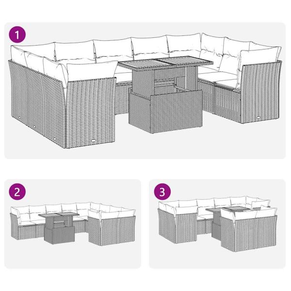 10-tlg. Garten-Sofagarnitur mit Kissen Schwarz Poly Rattan