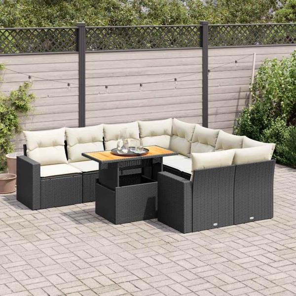 ARDEBO.de - 9-tlg. Garten-Sofagarnitur mit Kissen Schwarz Poly Rattan