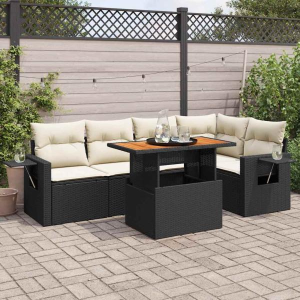 ARDEBO.de - 6-tlg. Garten-Sofagarnitur mit Kissen Schwarz Poly Rattan