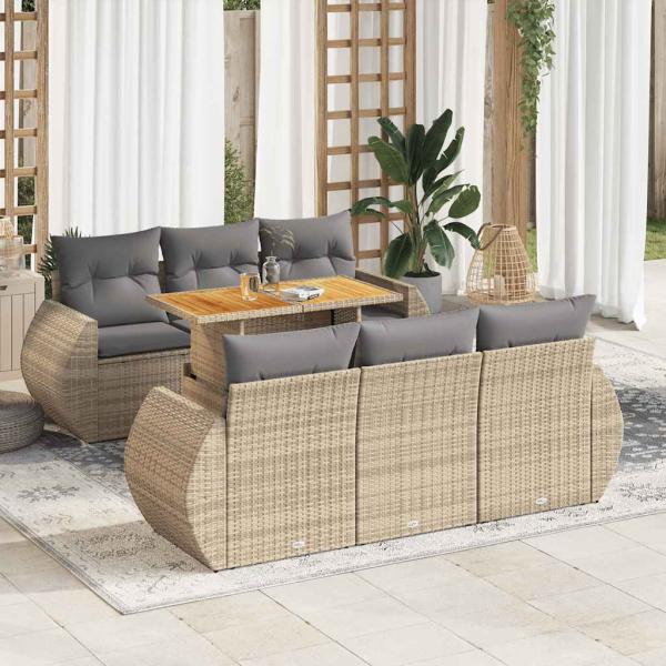 ARDEBO.de - 7-tlg. Garten-Sofagarnitur mit Kissen Beige Poly Rattan
