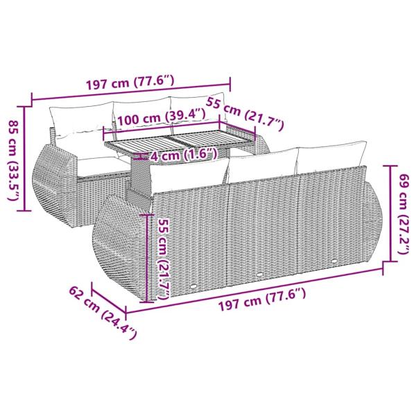 7-tlg. Garten-Sofagarnitur mit Kissen Beige Poly Rattan