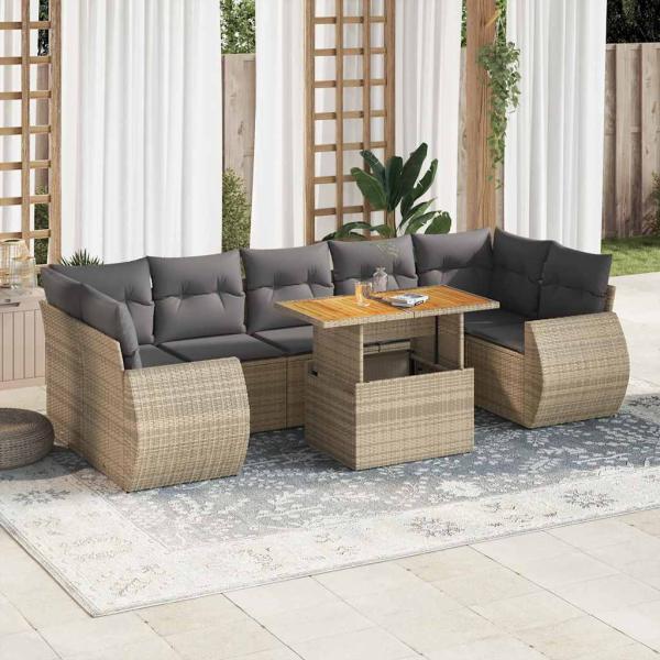 ARDEBO.de - 8-tlg. Garten-Sofagarnitur mit Kissen Beige Poly Rattan
