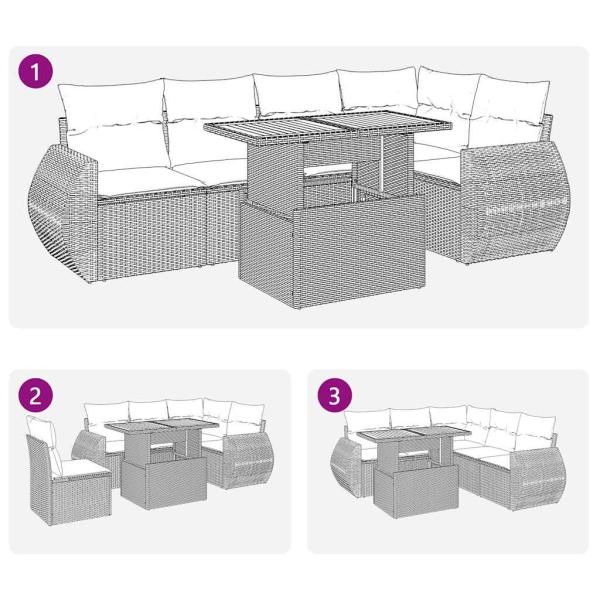 6-tlg. Garten-Sofagarnitur mit Kissen Schwarz Poly Rattan
