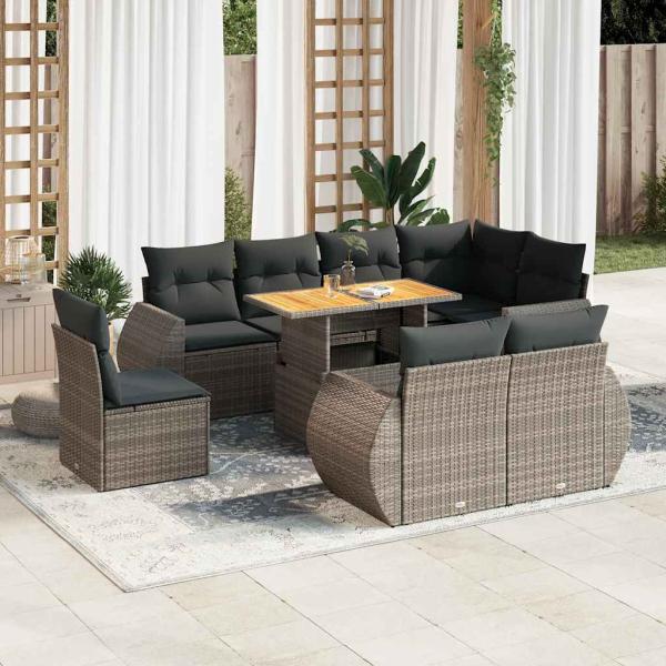 ARDEBO.de - 9-tlg. Garten-Sofagarnitur mit Kissen Grau Poly Rattan