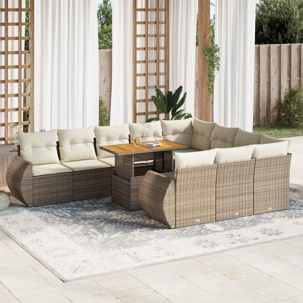 ARDEBO.de - 11-tlg. Garten-Sofagarnitur mit Kissen Beige Poly Rattan
