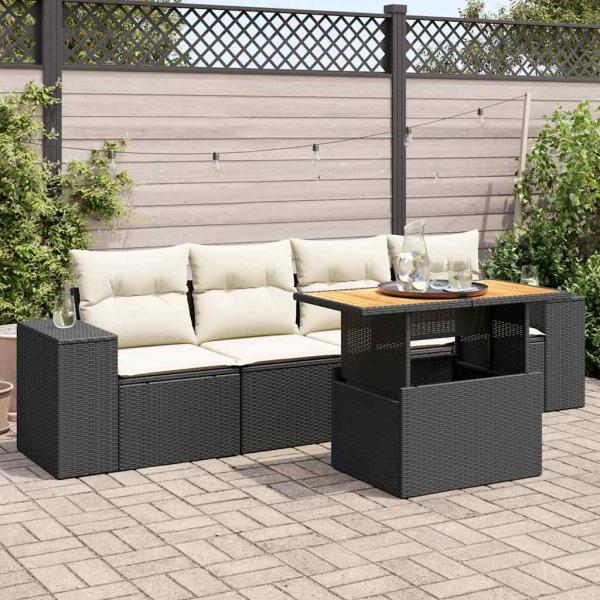 ARDEBO.de - 5-tlg. Garten-Sofagarnitur mit Kissen Schwarz Poly Rattan