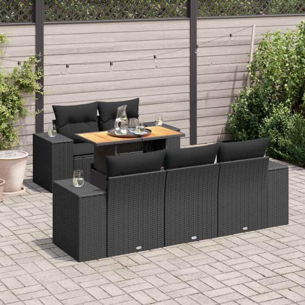 ARDEBO.de - 6-tlg. Garten-Sofagarnitur mit Kissen Schwarz Poly Rattan