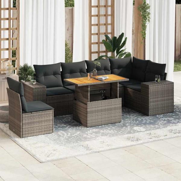 ARDEBO.de - 7-tlg. Garten-Sofagarnitur mit Kissen Grau Poly Rattan