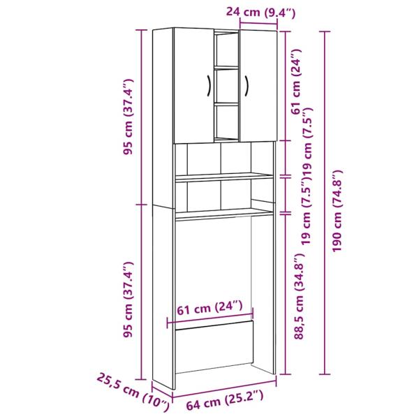 Waschmaschinenschrank Altholz-Optik 64x25,5x190 cm