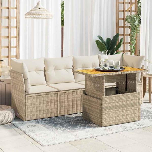 ARDEBO.de - 5-tlg. Garten-Sofagarnitur mit Kissen Beige Poly Rattan