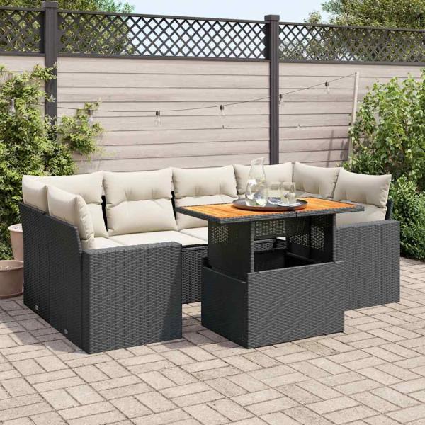 ARDEBO.de - 7-tlg. Garten-Sofagarnitur mit Kissen Schwarz Poly Rattan