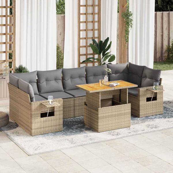 ARDEBO.de - 8-tlg. Garten-Sofagarnitur mit Kissen Beige Poly Rattan