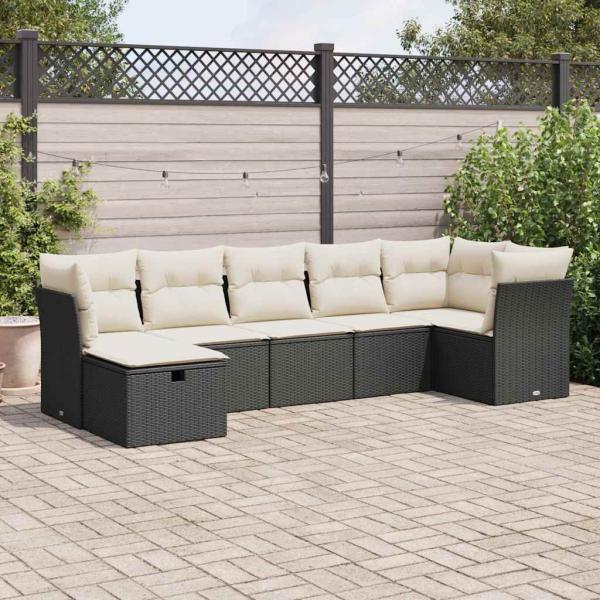 ARDEBO.de - 7-tlg. Garten-Sofagarnitur mit Kissen Schwarz Poly Rattan