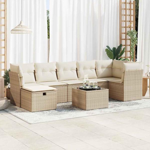 ARDEBO.de - 8-tlg. Garten-Sofagarnitur mit Kissen Beige Poly Rattan