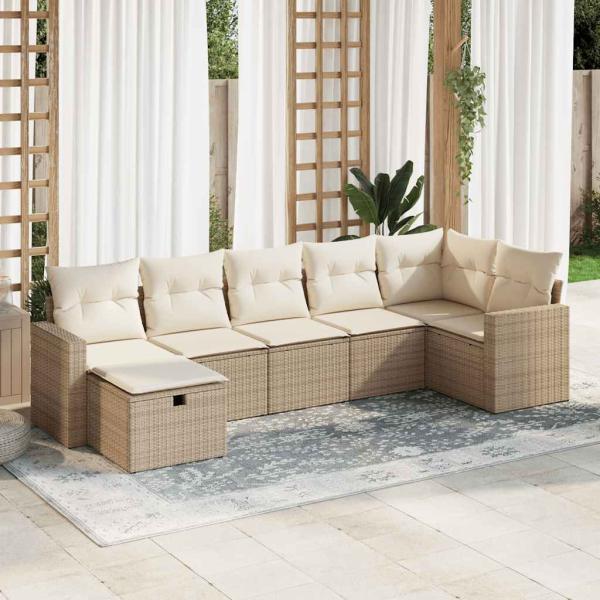 ARDEBO.de - 7-tlg. Garten-Sofagarnitur mit Kissen Beige Poly Rattan
