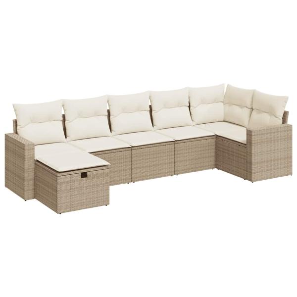 7-tlg. Garten-Sofagarnitur mit Kissen Beige Poly Rattan
