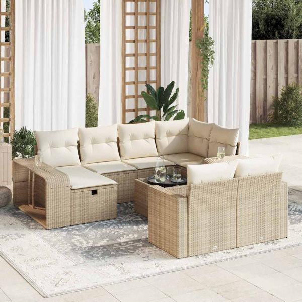 ARDEBO.de - 11-tlg. Garten-Sofagarnitur mit Kissen Beige Poly Rattan