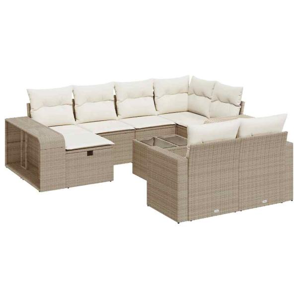 11-tlg. Garten-Sofagarnitur mit Kissen Beige Poly Rattan