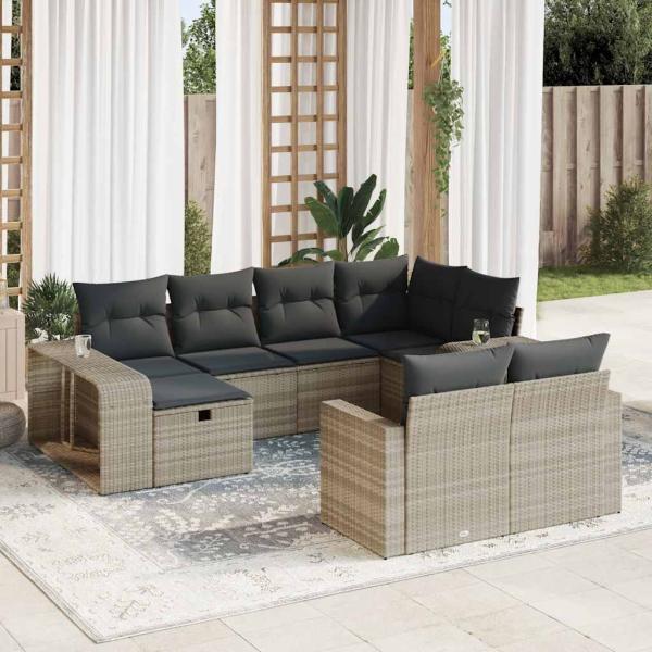ARDEBO.de - 10-tlg. Garten-Sofagarnitur mit Kissen Hellgrau Poly Rattan