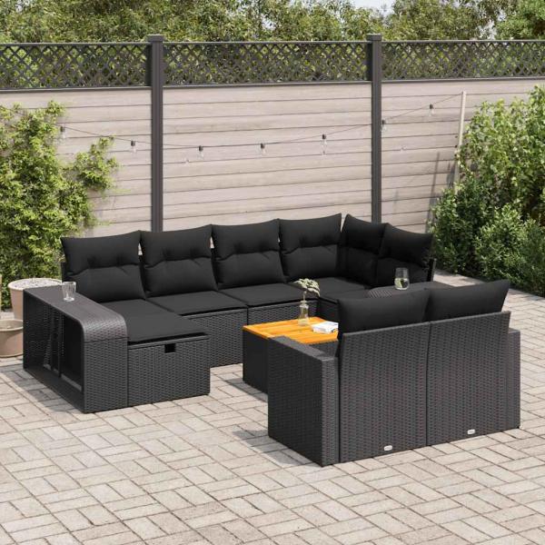 ARDEBO.de - 11-tlg. Garten-Sofagarnitur mit Kissen Schwarz Poly Rattan