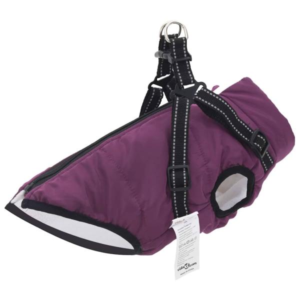ARDEBO.de - Hundemantel mit Geschirr Wasserdicht Reflektierend Lila L