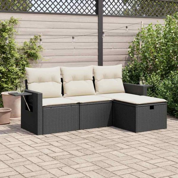 ARDEBO.de - 4-tlg. Garten-Sofagarnitur mit Kissen Schwarz Poly Rattan