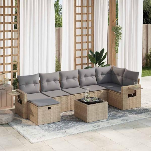 ARDEBO.de - 8-tlg. Garten-Sofagarnitur mit Kissen Beige Poly Rattan