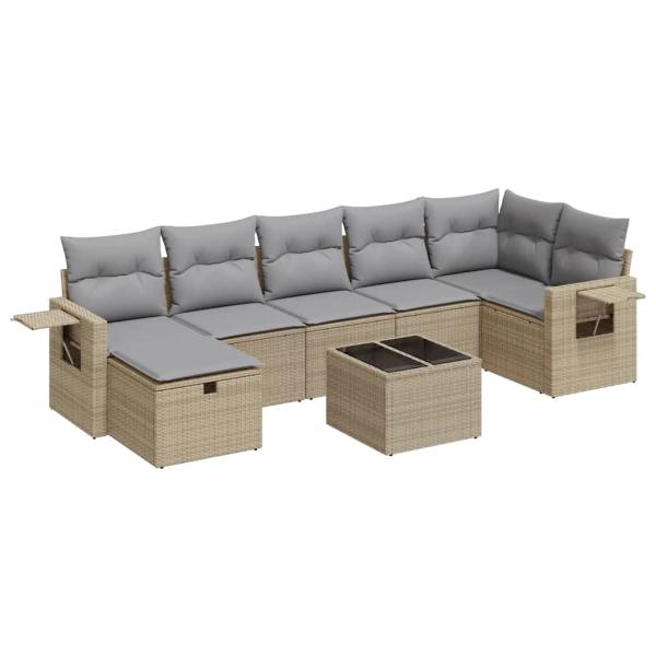 8-tlg. Garten-Sofagarnitur mit Kissen Beige Poly Rattan