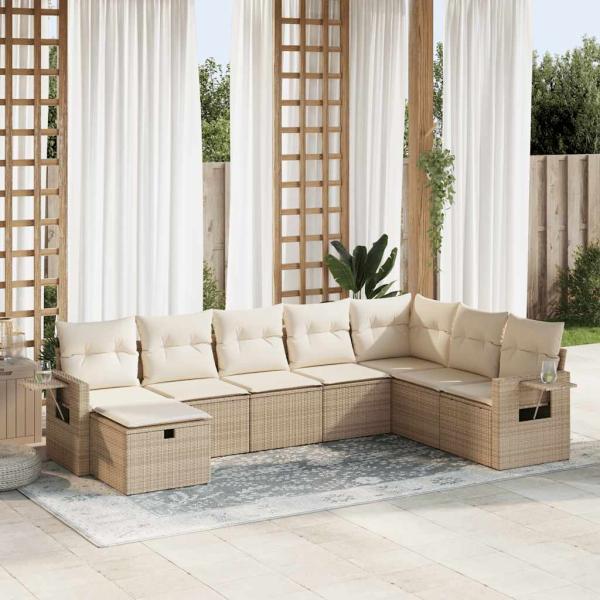 ARDEBO.de - 8-tlg. Garten-Sofagarnitur mit Kissen Beige Poly Rattan