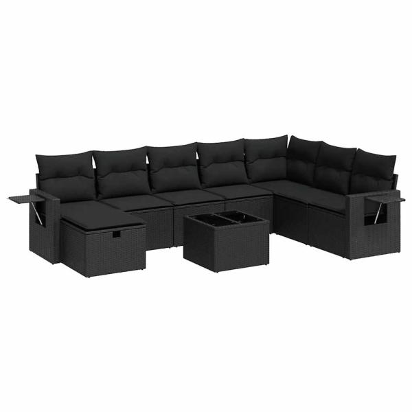 ARDEBO.de - 9-tlg. Garten-Sofagarnitur mit Kissen Schwarz Poly Rattan