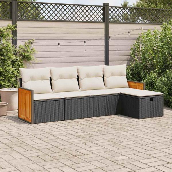 ARDEBO.de - 5-tlg. Garten-Sofagarnitur mit Kissen Schwarz Poly Rattan