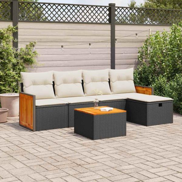 ARDEBO.de - 6-tlg. Garten-Sofagarnitur mit Kissen Schwarz Poly Rattan