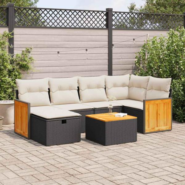 ARDEBO.de - 7-tlg. Garten-Sofagarnitur mit Kissen Schwarz Poly Rattan
